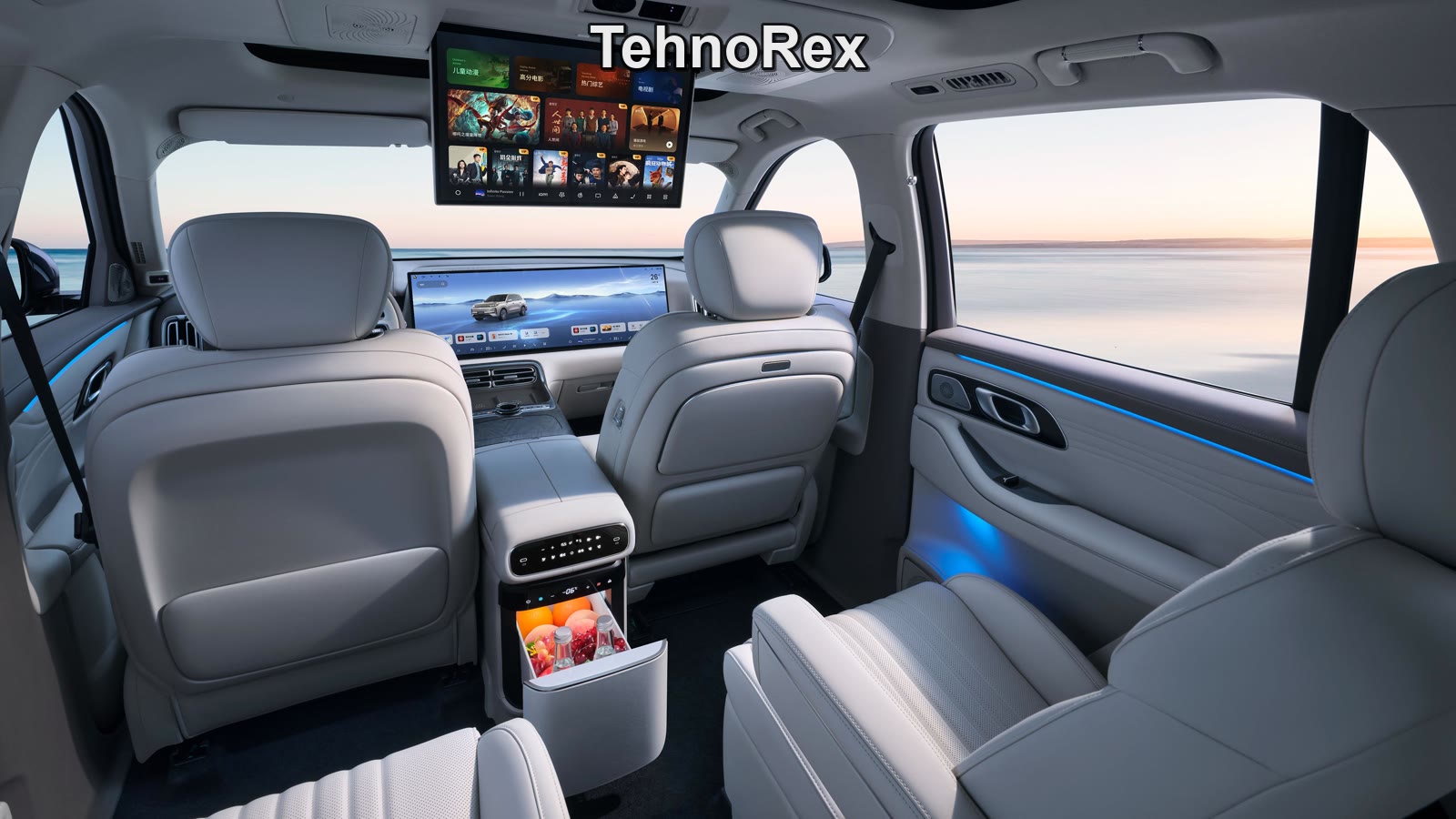 Задний ряд Geely Galaxy M9 с потолочным монитором 17,3 дюйма