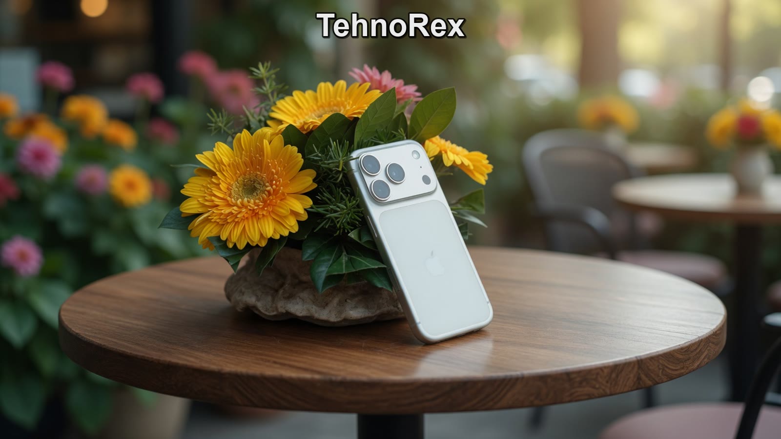 iPhone 17 Pro лежит на цветах
