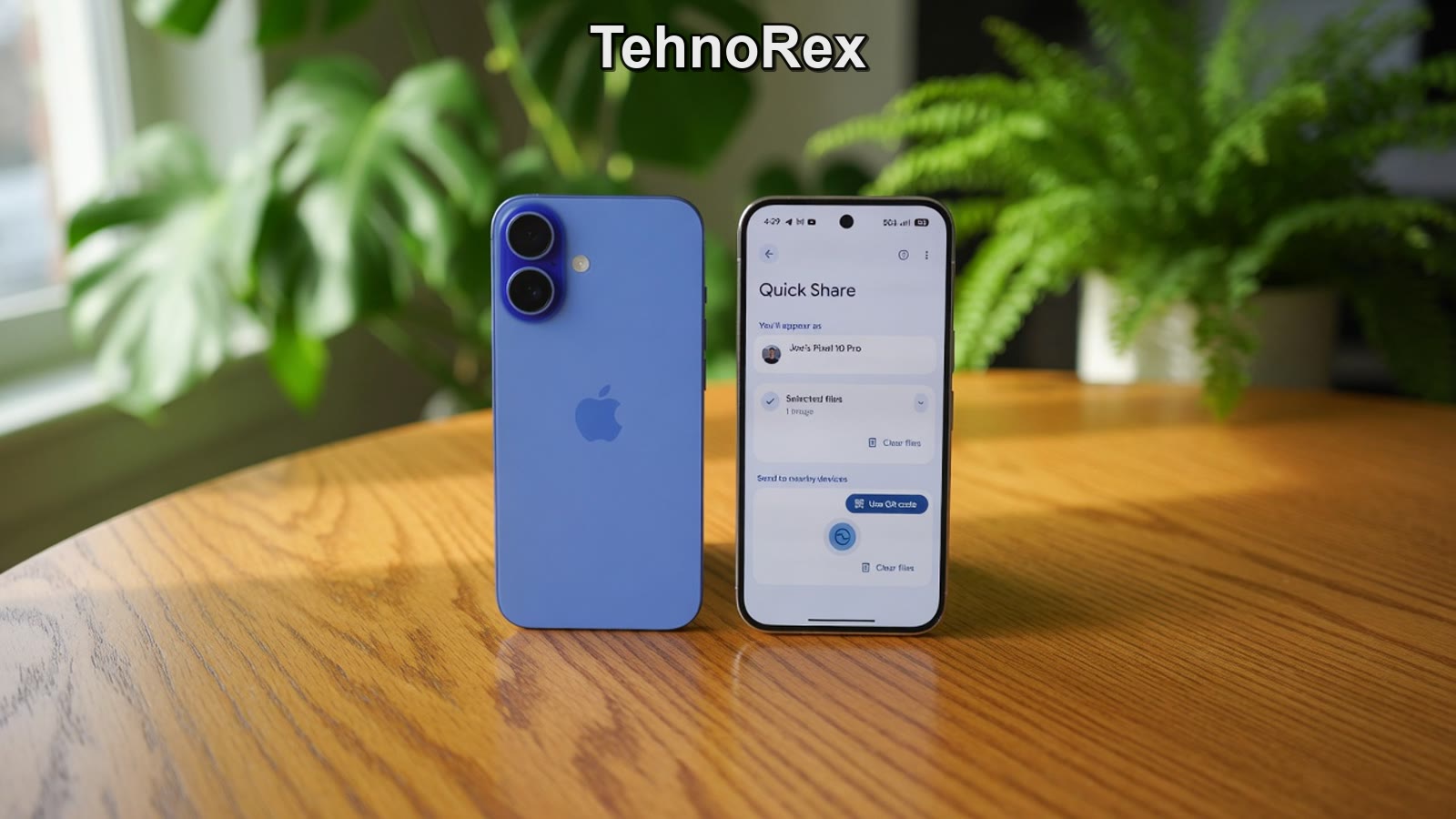 iPhone и смартфон с экраном Quick Share