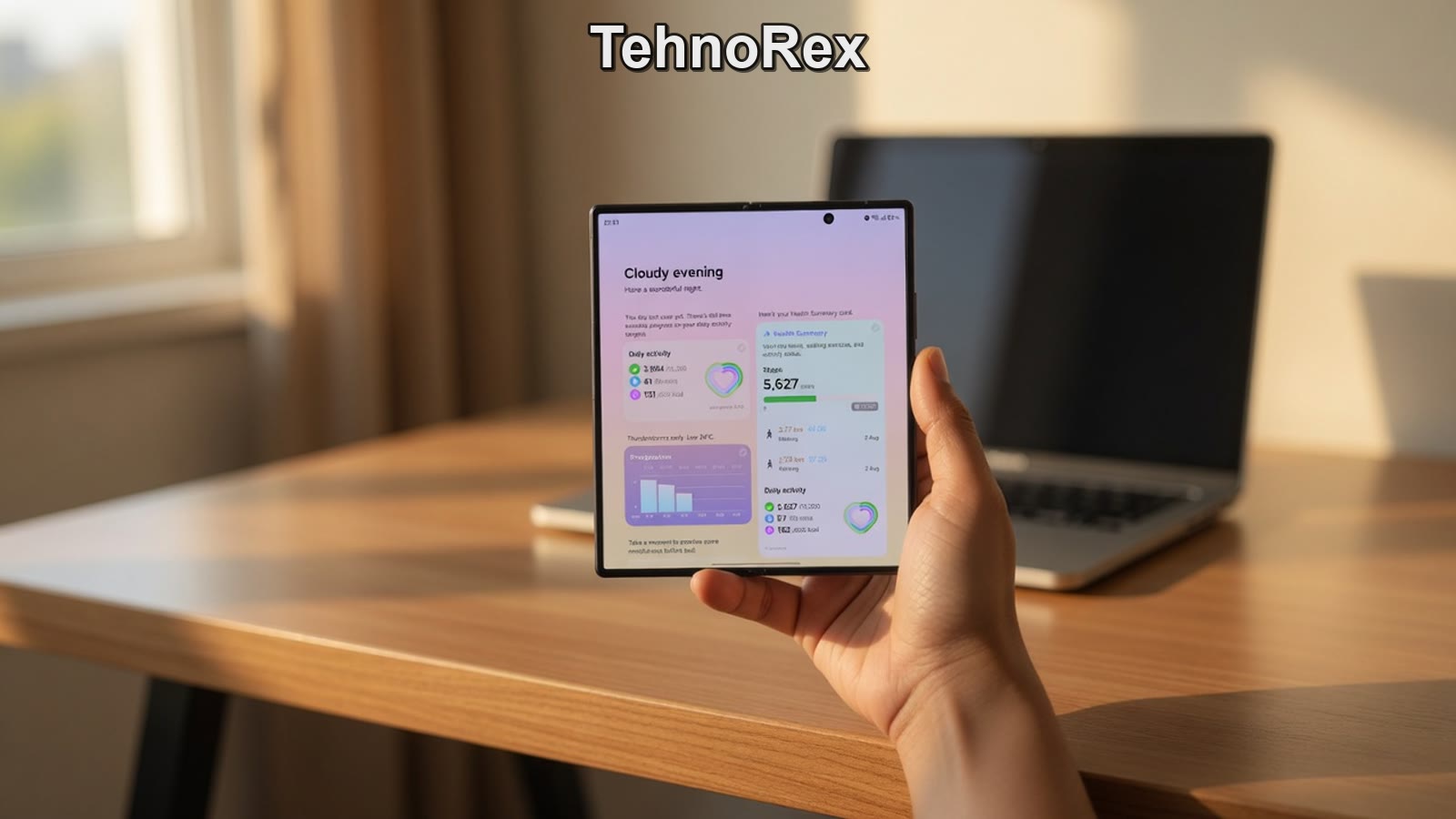 Внутренний экран Samsung Galaxy Z Fold8 Ultra с приложением в руке