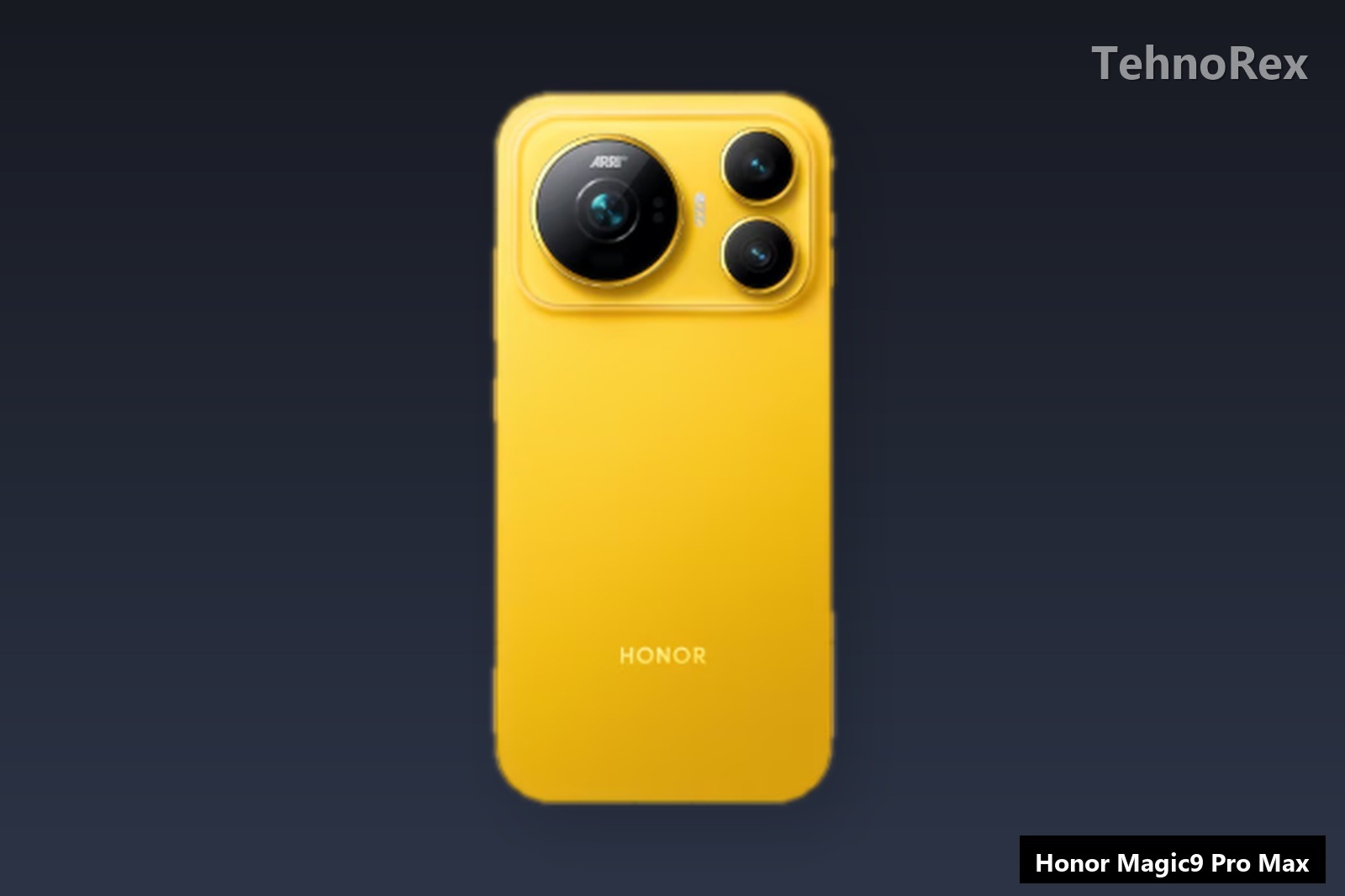 Тыл Honor Magic9 Pro Max в жёлтом корпусе с блоком камер ARRI