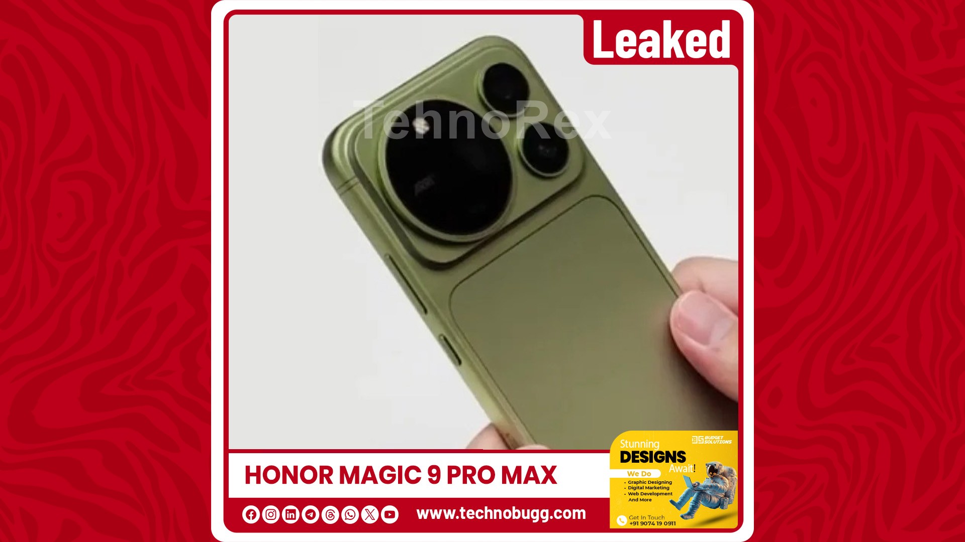 Honor Magic 9 Pro Max попал на видео до анонса: новый блок камер и зелёный корпус