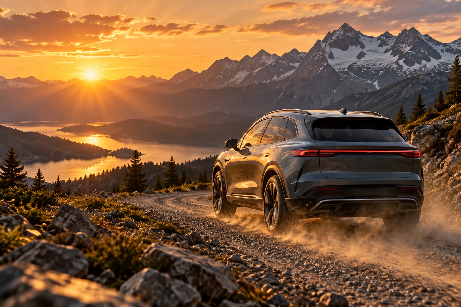 Ford Mustang Mach-E на грунтовой дороге