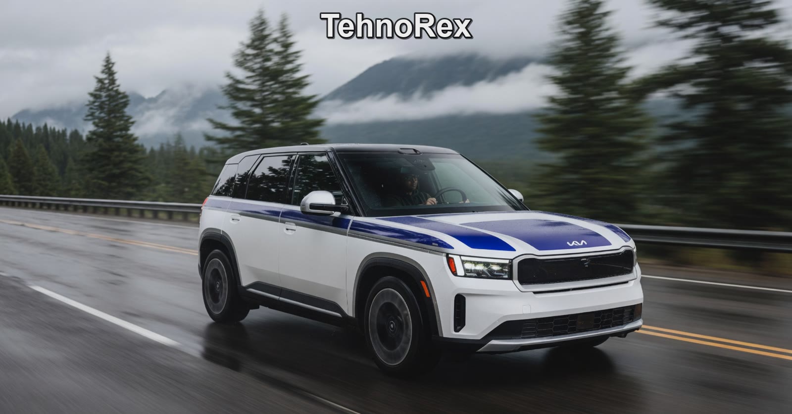 Кроссовер Rivian R2 с лидаром на дороге
