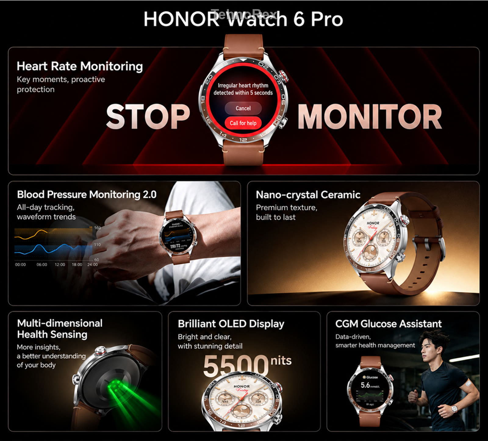 Honor Watch 6 Pro: слайд с функциями здоровья