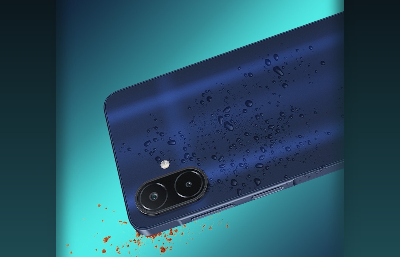 Samsung Galaxy F08: задняя панель с каплями воды и пылью, защита IP64