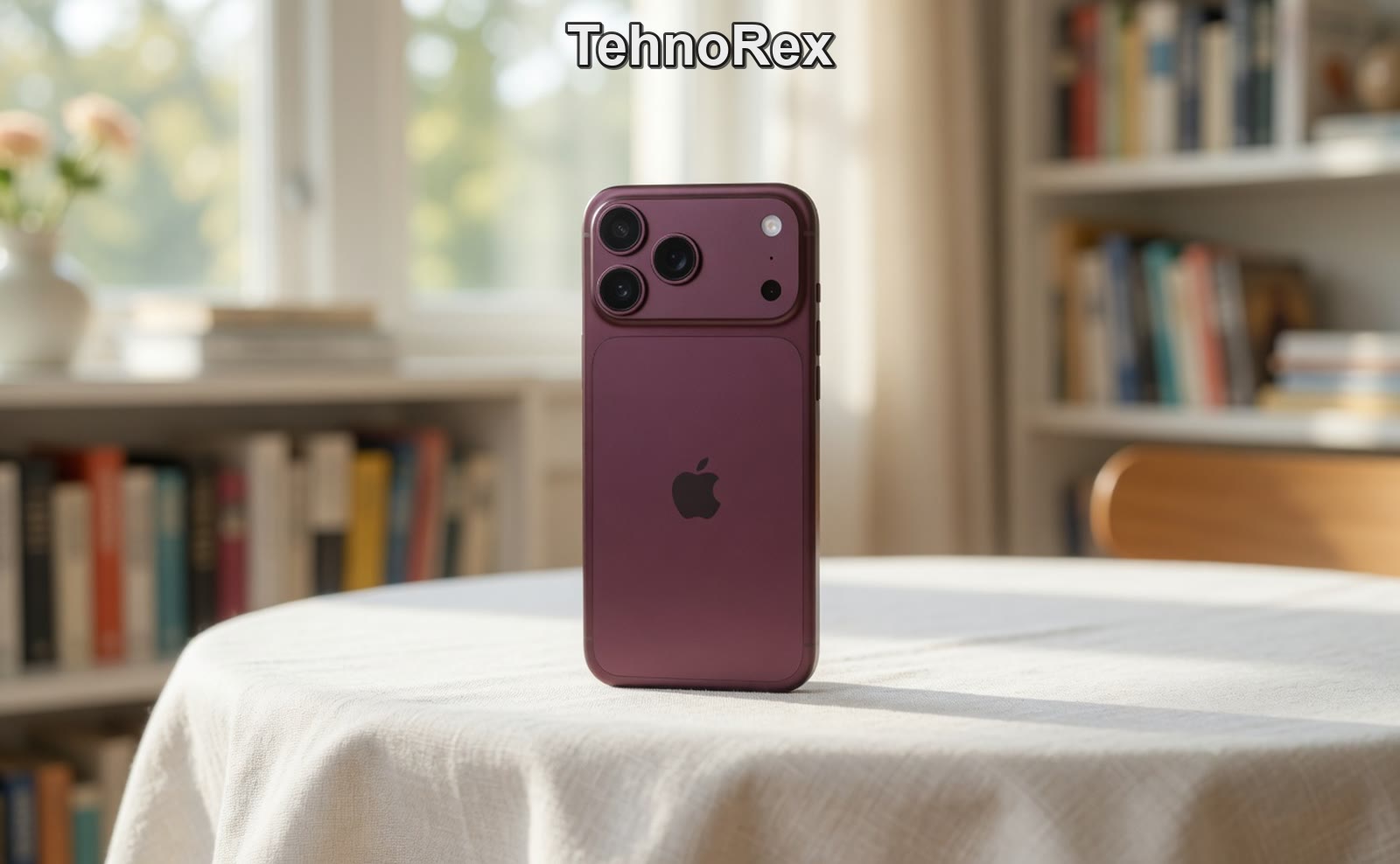 iPhone 18 Pro Max стоит на столе, вид сзади