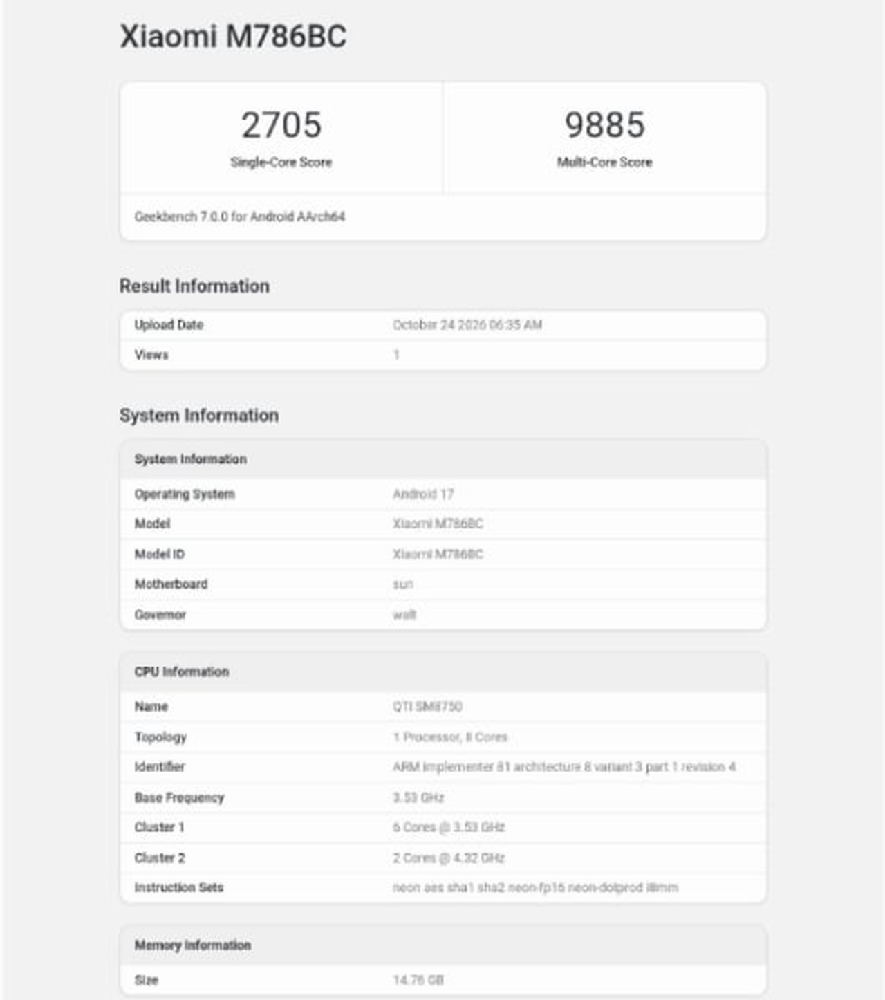Redmi K100 на Geekbench: 2705 и 9885 за три дня до анонса