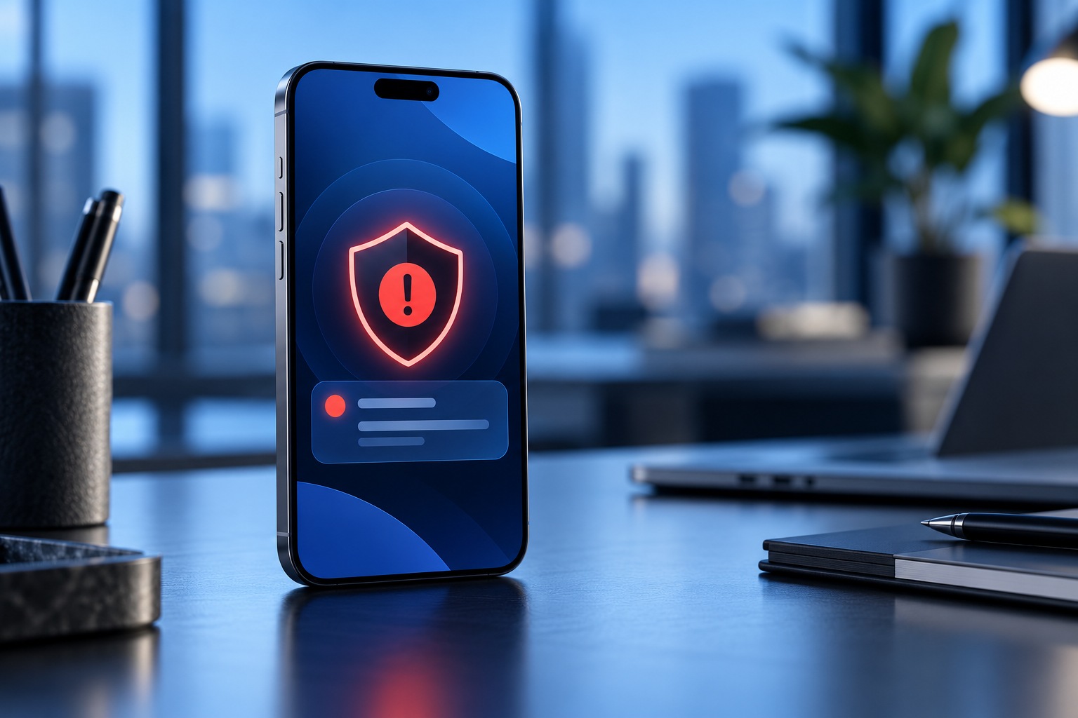 Смартфон с уведомлением о безопасности