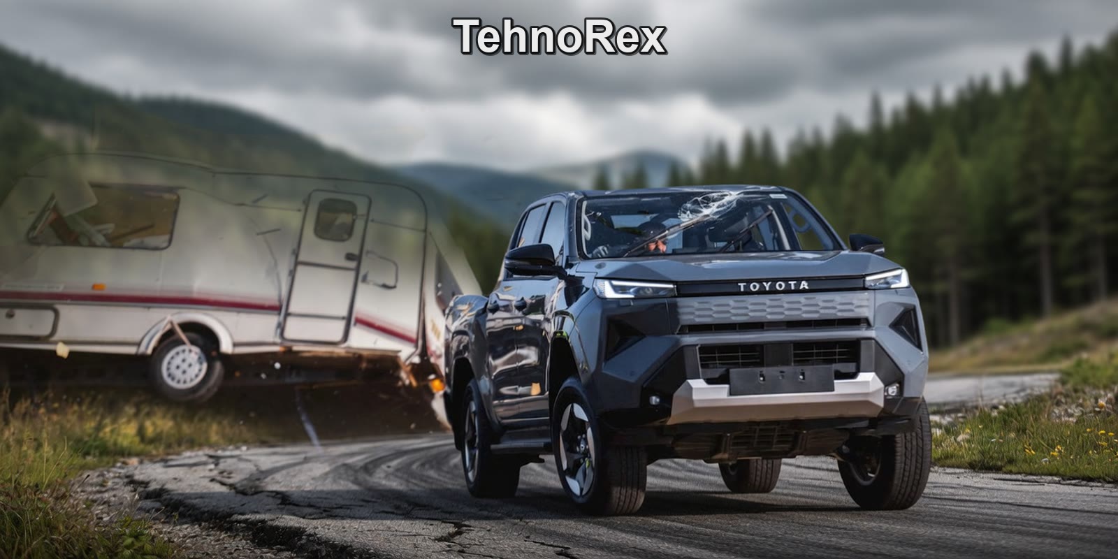 Электрический Toyota Hilux и кемпер на испытательном полигоне