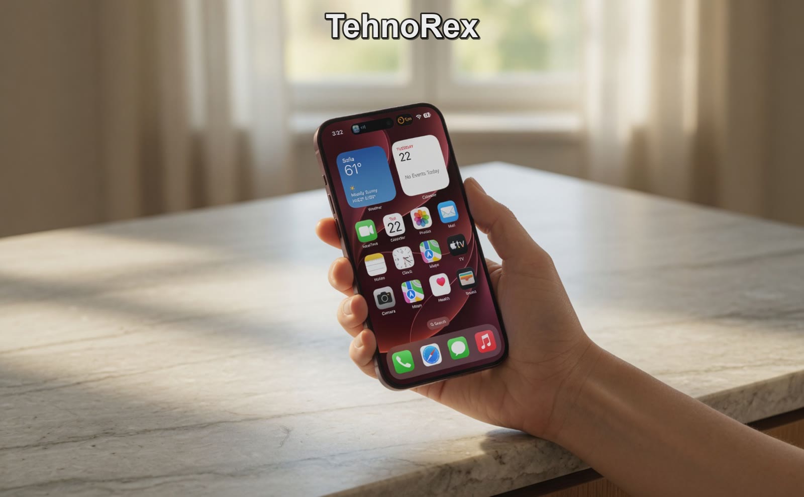 iPhone 18 Pro Max в руке, вид на заднюю панель цвета бургунди