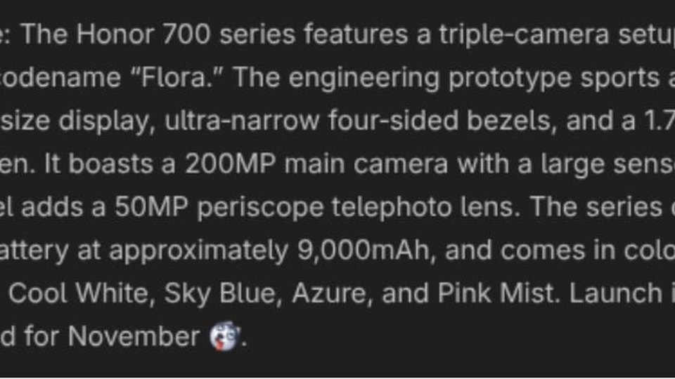 Honor 700: камера 200 Мп, задний экран и батарея 9000 мА·ч