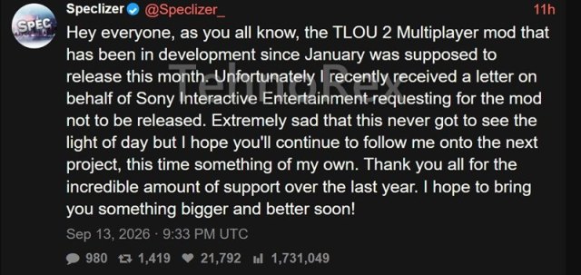 Sony закрыла бесплатный мультиплеер-мод The Last of Us Part II за дни до релиза