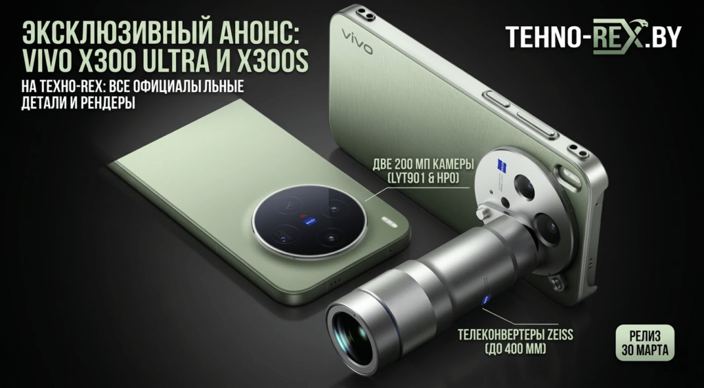 Vivo X300 Ultra и X300s: рендеры с новыми цветами и двойными 200 МП камерами