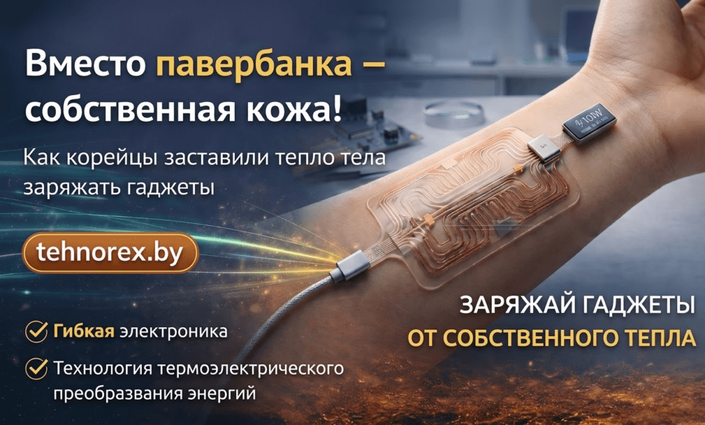Ваша кожа станет зарядкой: корейцы создали генератор, который питает гаджеты от тепла тела Термоэлектрический генератор для зарядки гаджетов от тепла тела создан в Корее