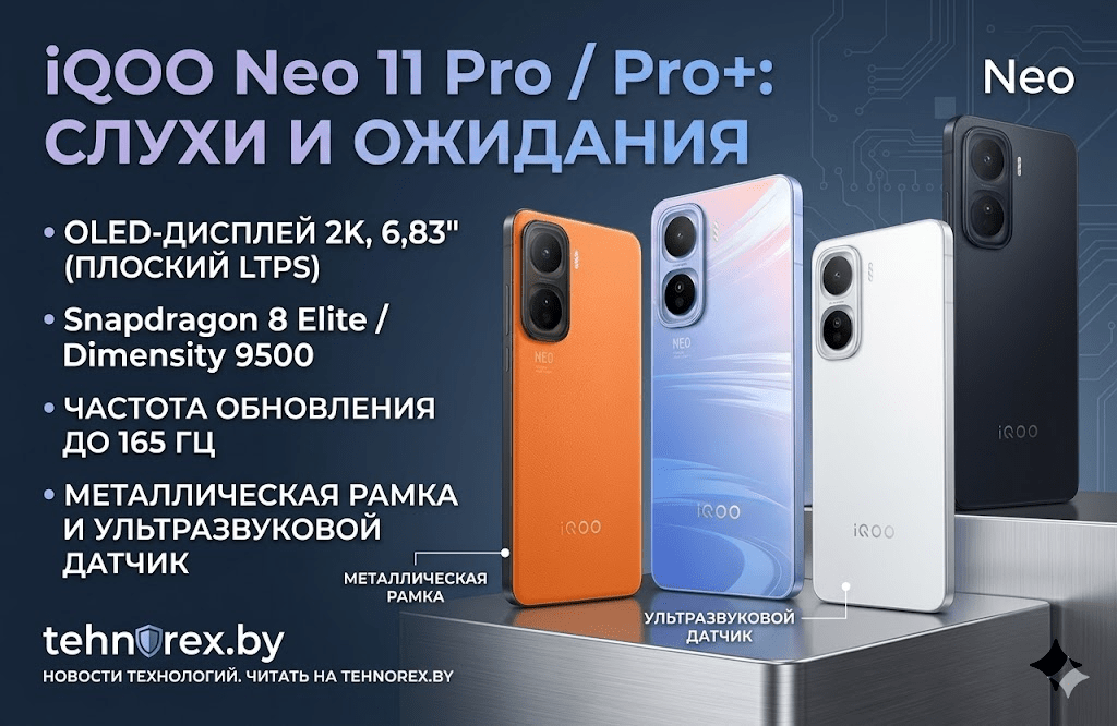 iQOO Neo 11 Pro и Neo 11 Pro+: слухи о 2K OLED-экране, Snapdragon 8 Elite, Dimensity 9500 и батарее 8000+ мАч iQOO Neo 11 Pro и Pro+: 2K 165 Гц дисплей, Snapdragon 8 Elite, Dimensity 9500, батарея 8000+ мАч
